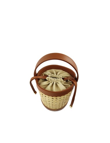 Venusia Bucket Bag in Leather with Natural Vienna Straw