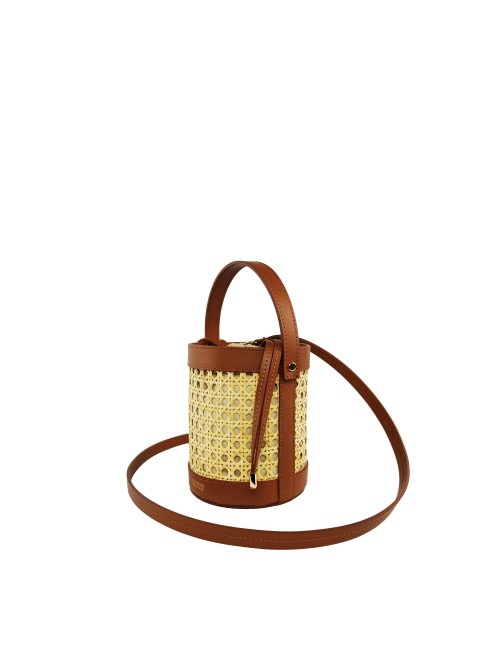 Venusia Bucket Bag in Leather with Natural Vienna Straw