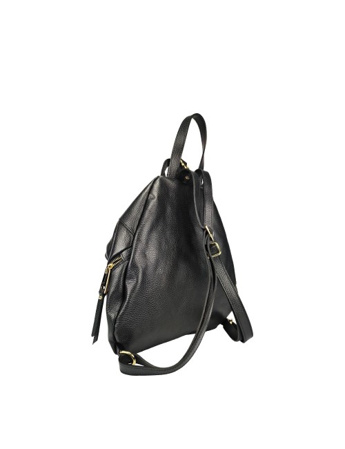 Shoulder Backpack in Natural Tanned Leather with Gold Finishes - Black