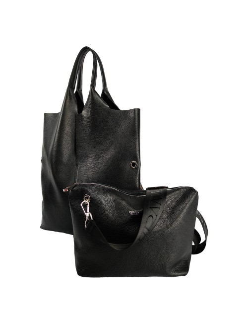 Envelope Shoulder Shoulder Bag in Grained Leather - Black