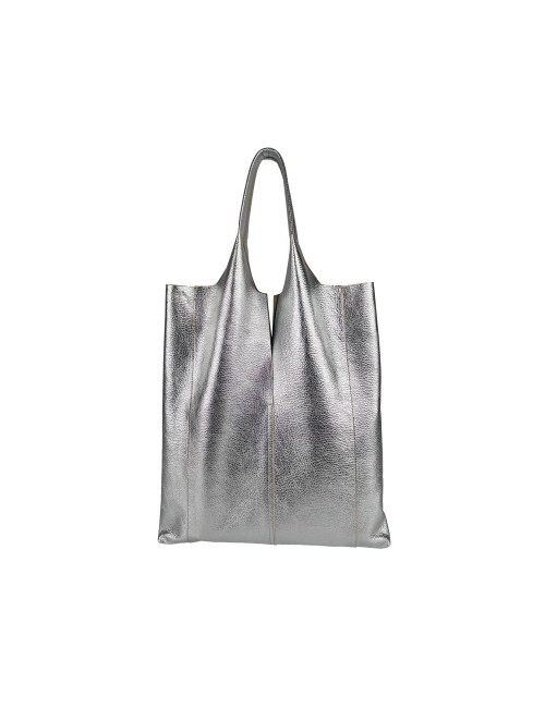Envelope Shopping Shoulder Bag in Grained Leather - Silver