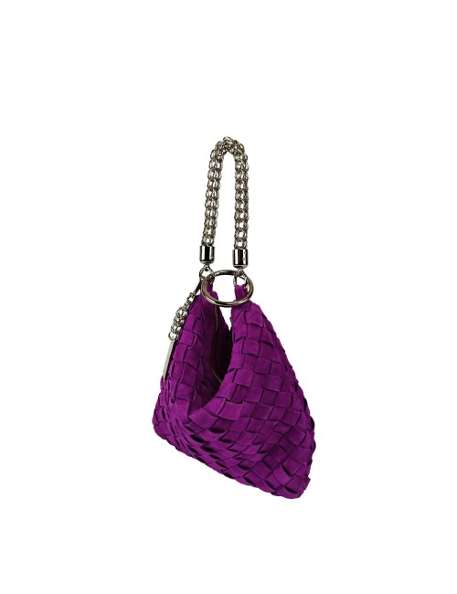 Ewa Small Handbag in Woven Suede - Fuchsia