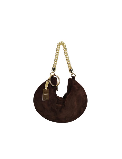 Ewa Circle Small Handbag in Suede - Dark Brown