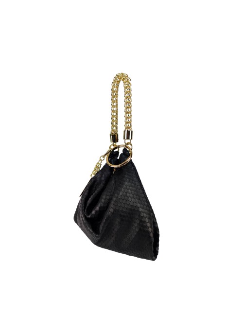Ewa Small Handbag in Python Print Leather - Black