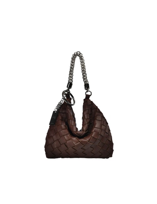 Ewa Small Handbag in Woven Leather - Dark Leather