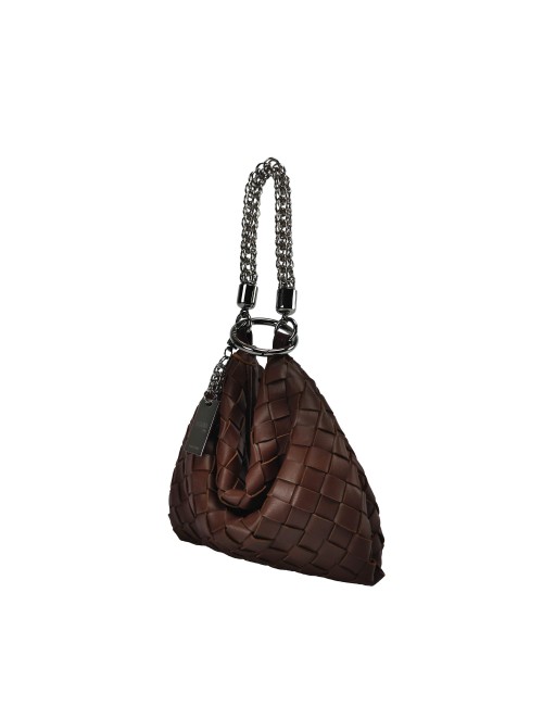 Ewa Small Handbag in Woven Leather - Dark Leather
