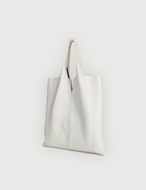 Borsa a Spalla Envelope Shopping in Pelle Martellata - Off White