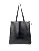 Zeus Shopping Shoulder Bag in Crocodile Print Leather - Black