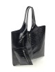 Envelope Zip Shopping Shoulder Bag in Crocodile Print Leather - Black