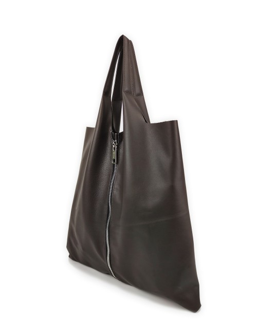 Shoulder Bag Envelope Zip Shopping in Leather - Dark brown