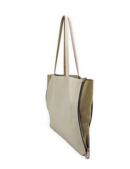 Zeus Shopping Shoulder Bag in Leather - Cream