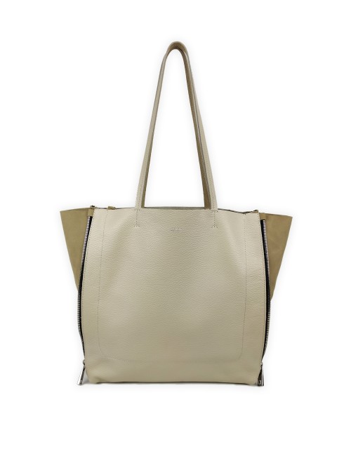 Zeus Shopping Shoulder Bag in Leather - Cream
